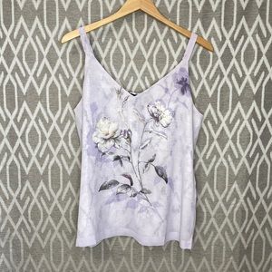 White House Black Market Floral & Snakeskin Reversible Purple Blouse Size: Med